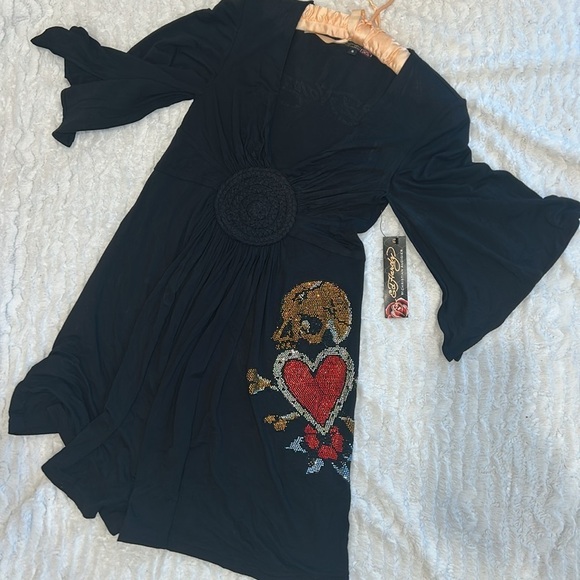 Brand new ed hardy Black Y2K Women's tunic Top with Heart Design size small - Picture 7 of 7